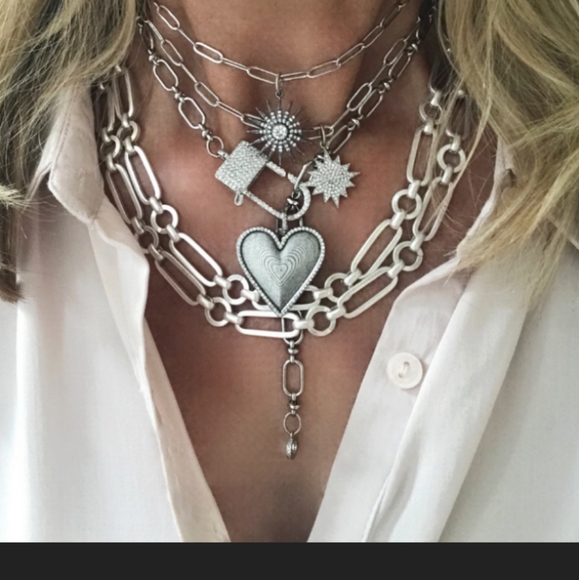 Copper Crown Studio Jewelry - SILVER PAPERCLIP CHAIN NECKLACE WITH 12 PT PAVE CZ CRYSTAL STAR CHARM.